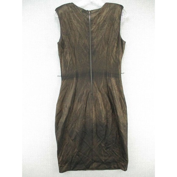 Cache Dress Womens 10 Brown Metallic Sleeveless Mid Length Cocktail Sheath Zip - Picture 4 of 7
